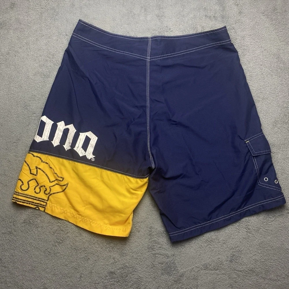 Corona Extra Beer Board Short Mens 36 Blue Yellow Swim Trunks Bathing Suit
